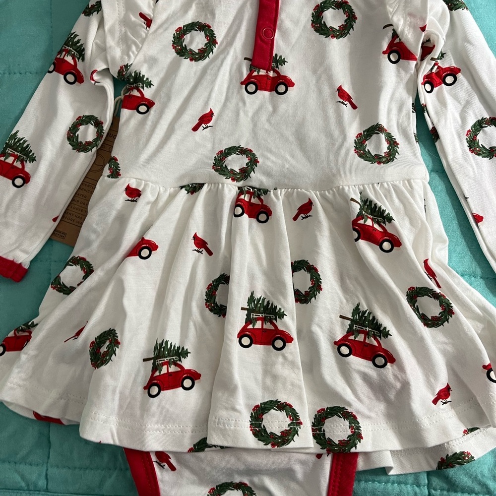 Kyte baby NEW tags 3-6 Twirl Bodysuit Dress WREATH holiday - Picture 5 of 6